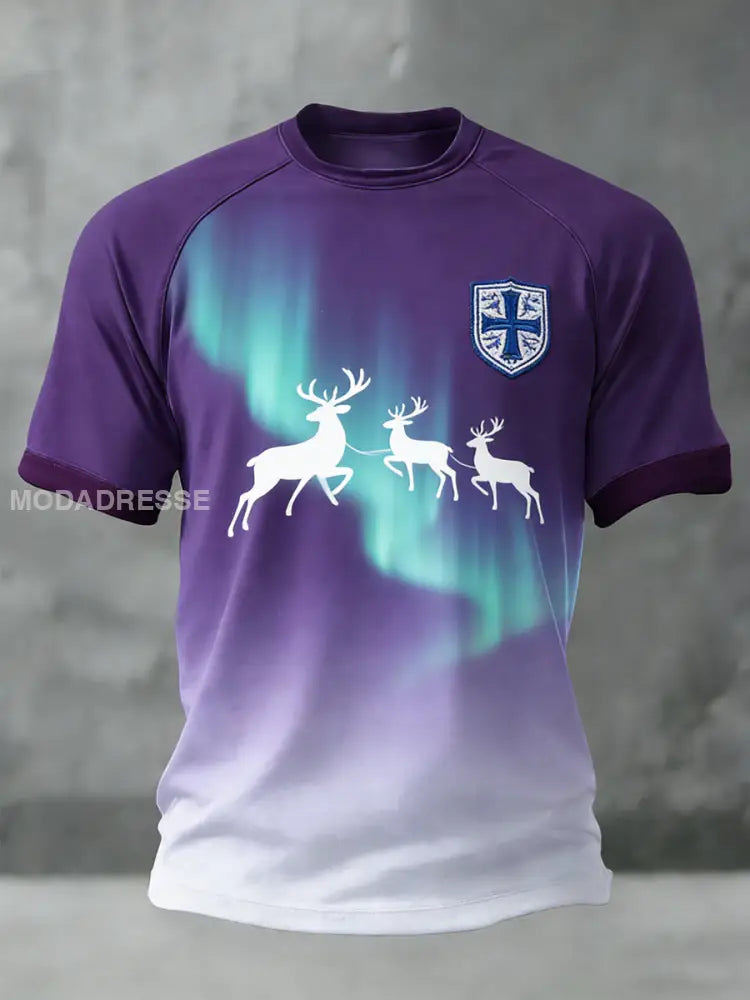 Miesten maaginen violetti Aurora Borealis Poro T-paita moniväri / S