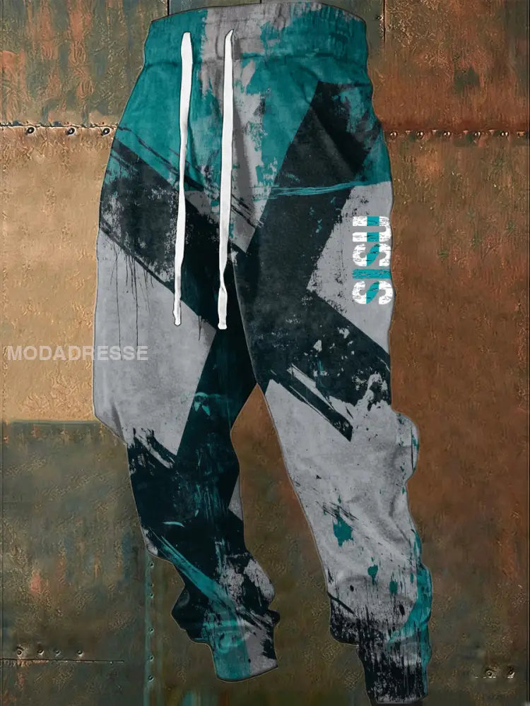 Miesten rehevä Teal-musta Abstract ’SISU’ Hukehousut moniväri / S