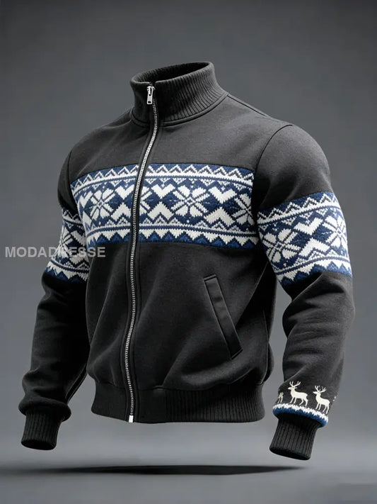 Miesten Rustic musta pohjoismainen knit & poro Full-Zip Taki moniväri / S
