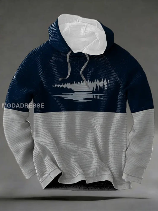 Miesten Rustic Navy-harmaa järvenside metsä maisema huppari moniväri / S