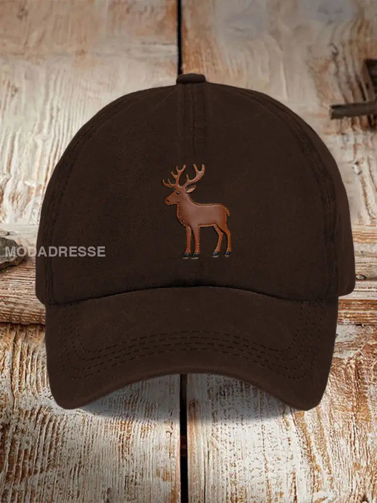 Miesten Rustic ruskea nahka poro patch Baseball Cap moniväri