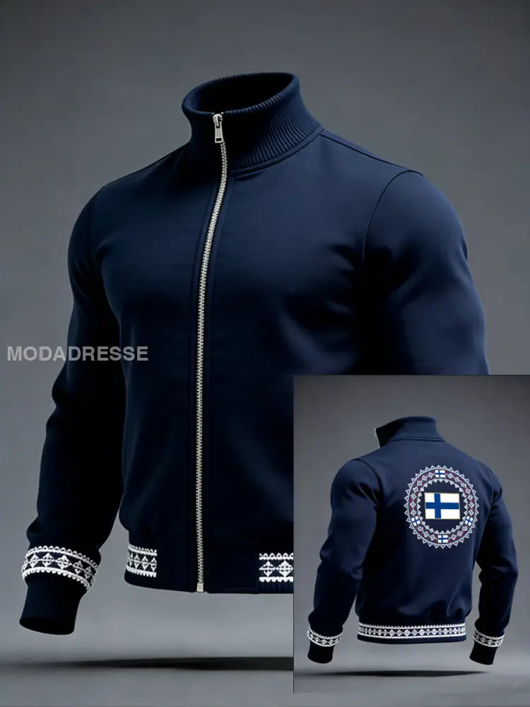 Miesten Sleek Navy Suomen lippu Nordic Mandala Full-Zip Taki moniväri / S