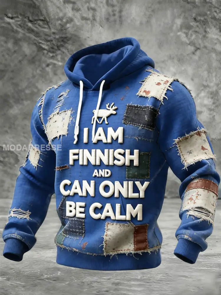 Miesten suomalainen patchwork tulosta Sininen check puuvilla huppuhukkapaikka sininen / S