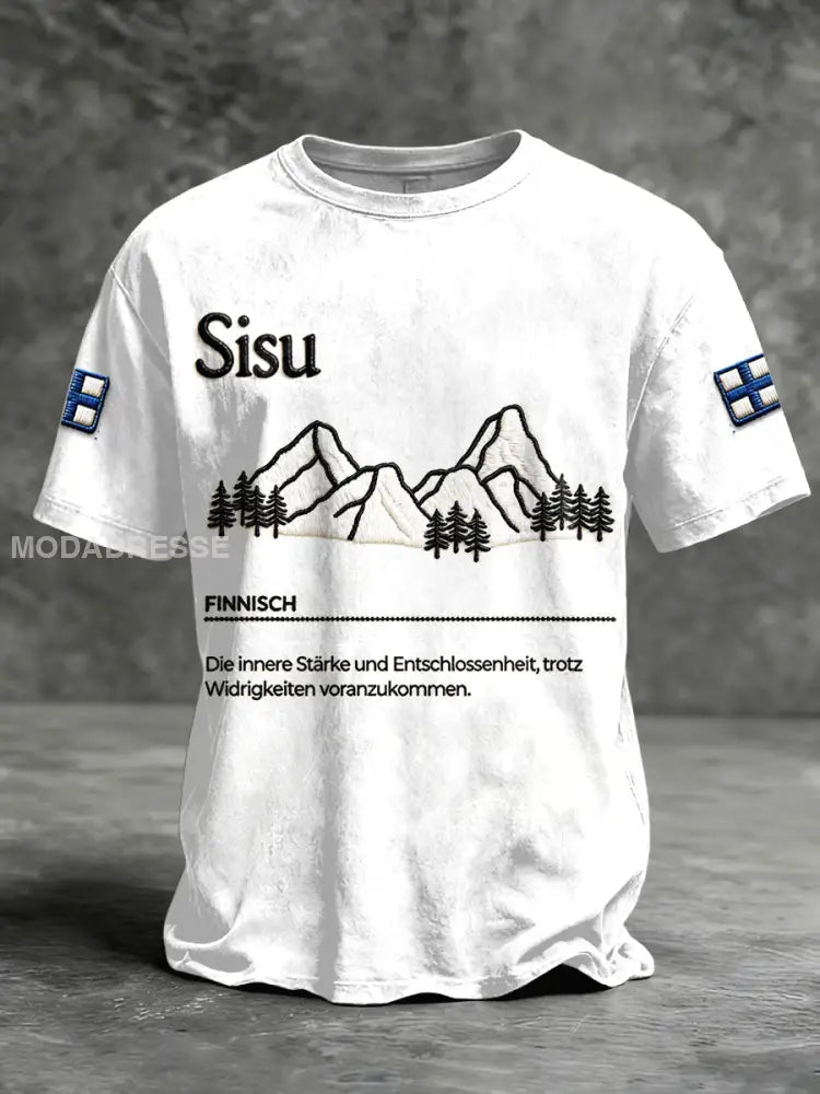 Miesten suomalainen SISU Kirjoitettu paino vapaa valkoinen T-paito valkoinen / S
