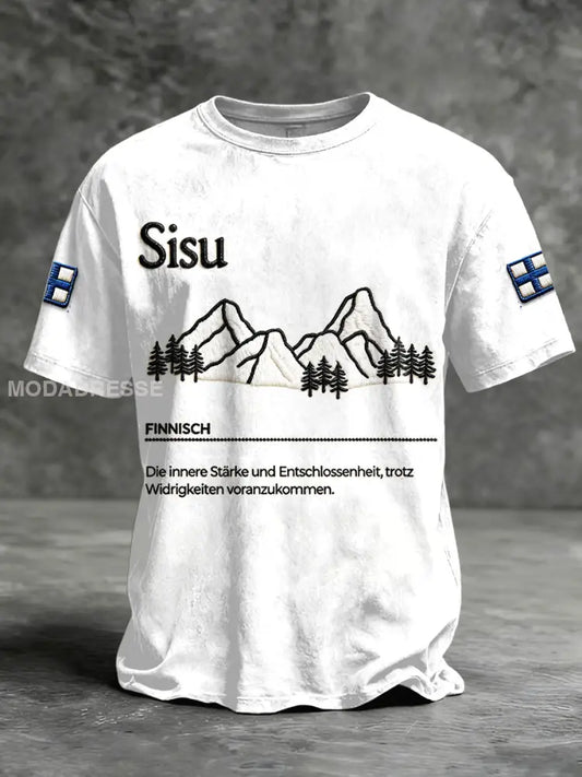 Miesten suomalainen SISU Kirjoitettu paino vapaa valkoinen T-paito valkoinen / S