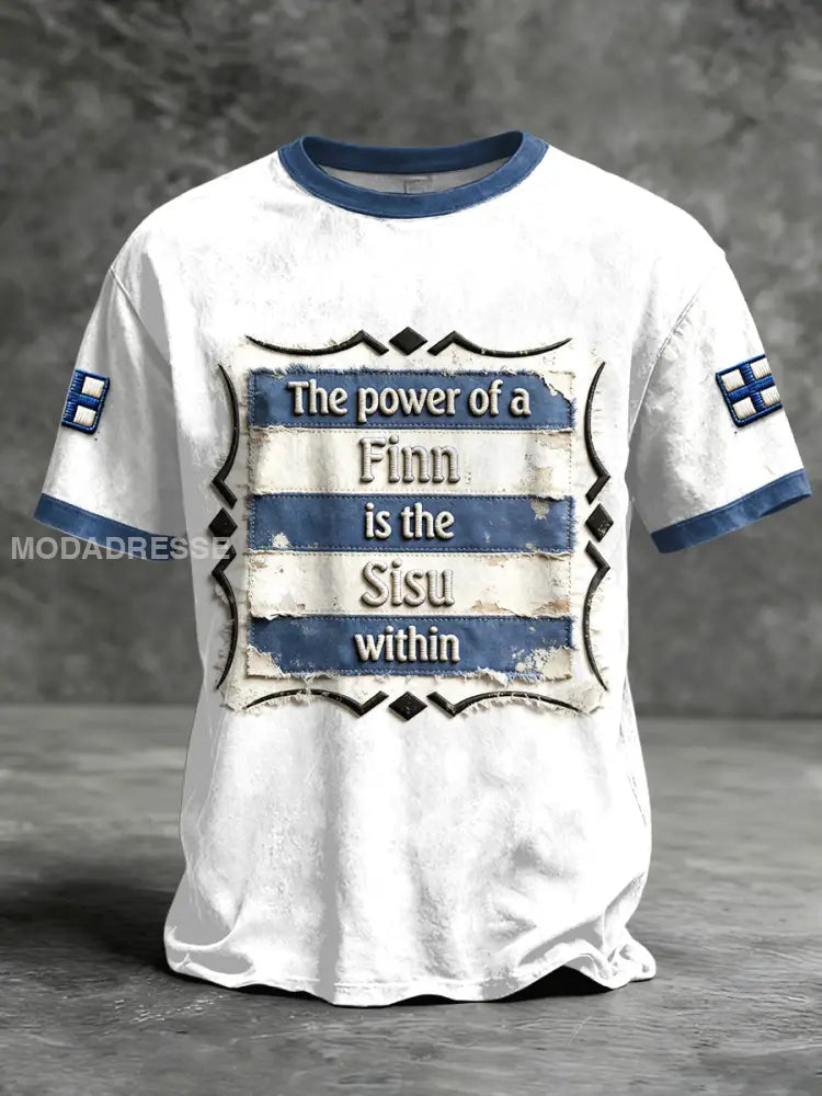 Miesten suomalainen SISU raidallinen patchwork Print Casual T-paiti valkoinen / S