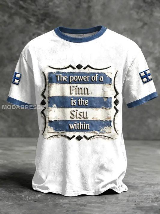 Miesten suomalainen SISU raidallinen patchwork Print Casual T-paiti valkoinen / S