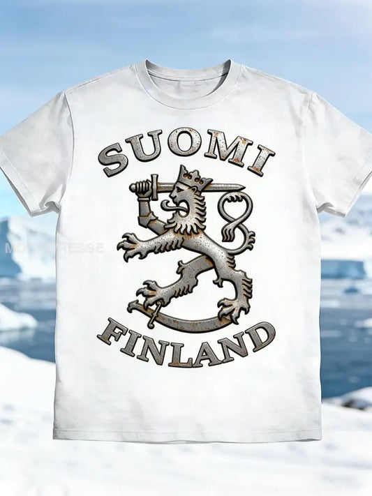 Miesten suomalainen SUOMI Metal Print Valkoinen Casual T-paia valkoinen / S