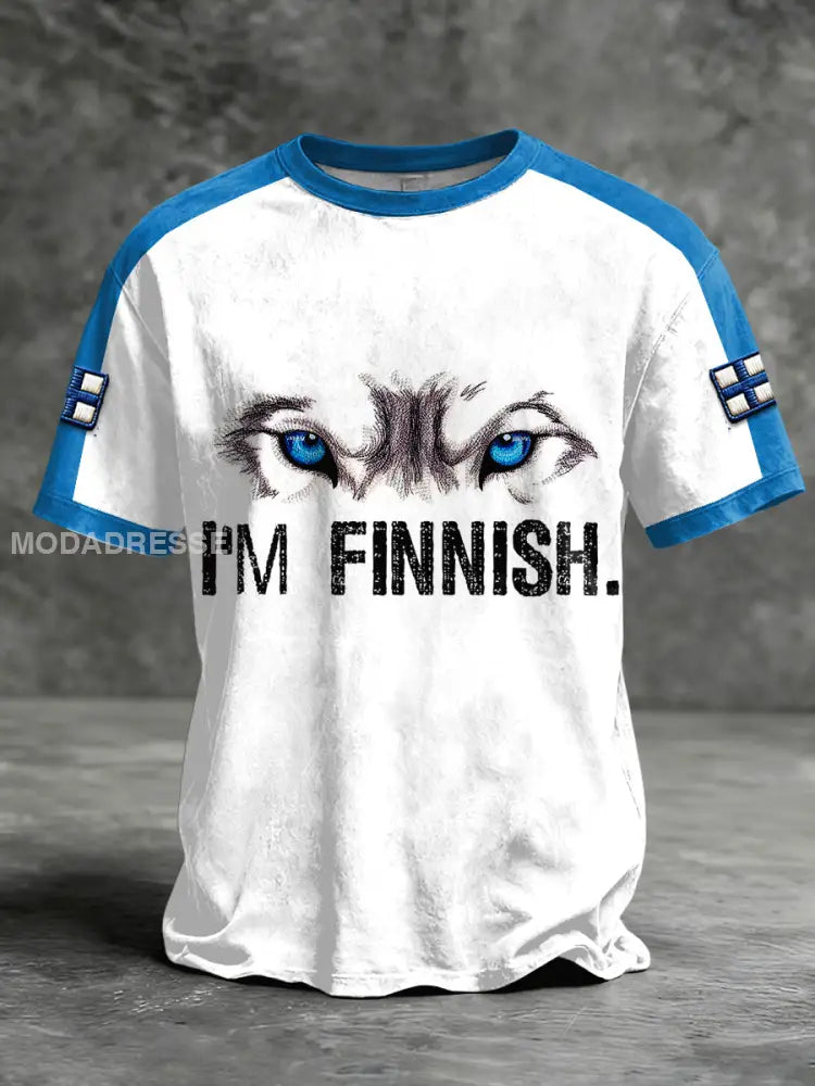 Miesten suomalainen susi patchwork Tulosta vapaa valkoinen T-paito valkoinen / S