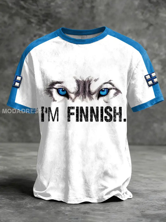 Miesten suomalainen susi patchwork Tulosta vapaa valkoinen T-paito valkoinen / S