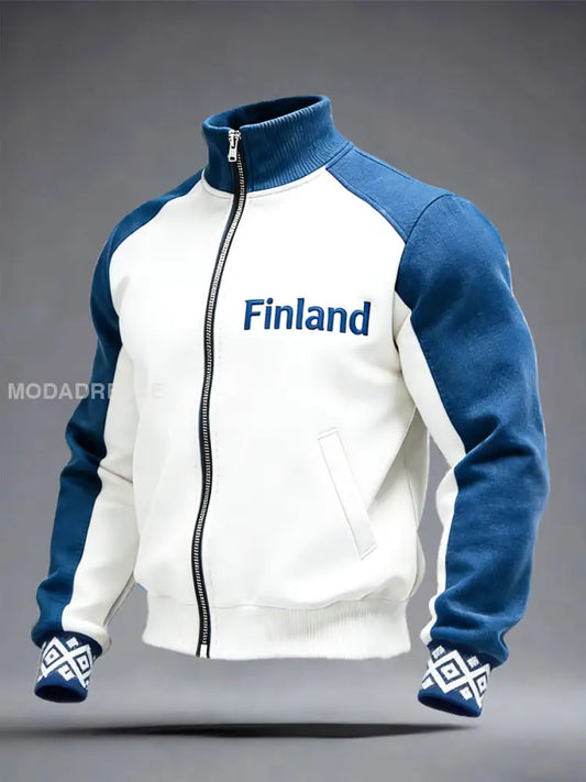 Miesten suomalainen teksti laitteisto Tulosta Zip-Up-takki valkoinen / S