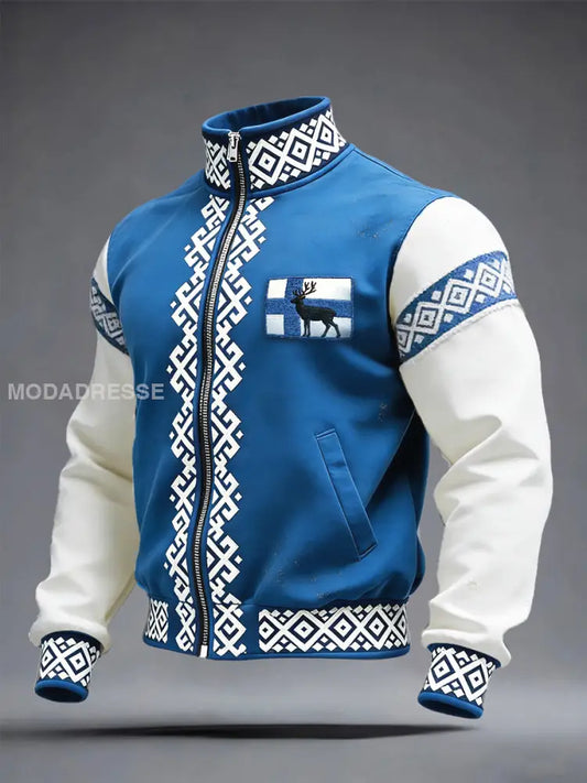 Miesten Suomen lippulaite Tulosta Casual Zip-Up-takki sininen / S