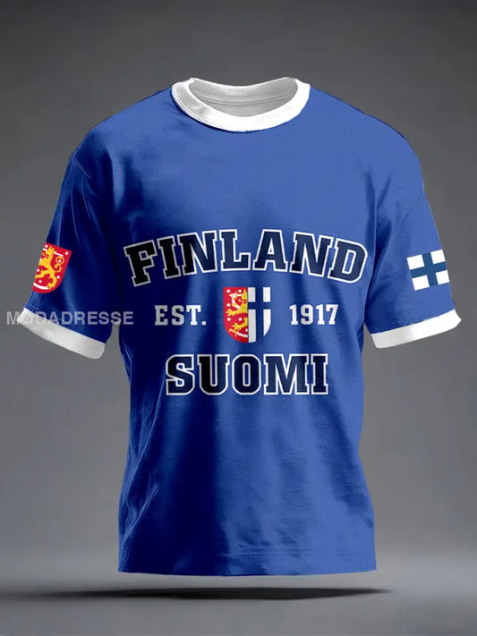 Miesten Suomi Inspiroitu tulosta T-paita sininen / S