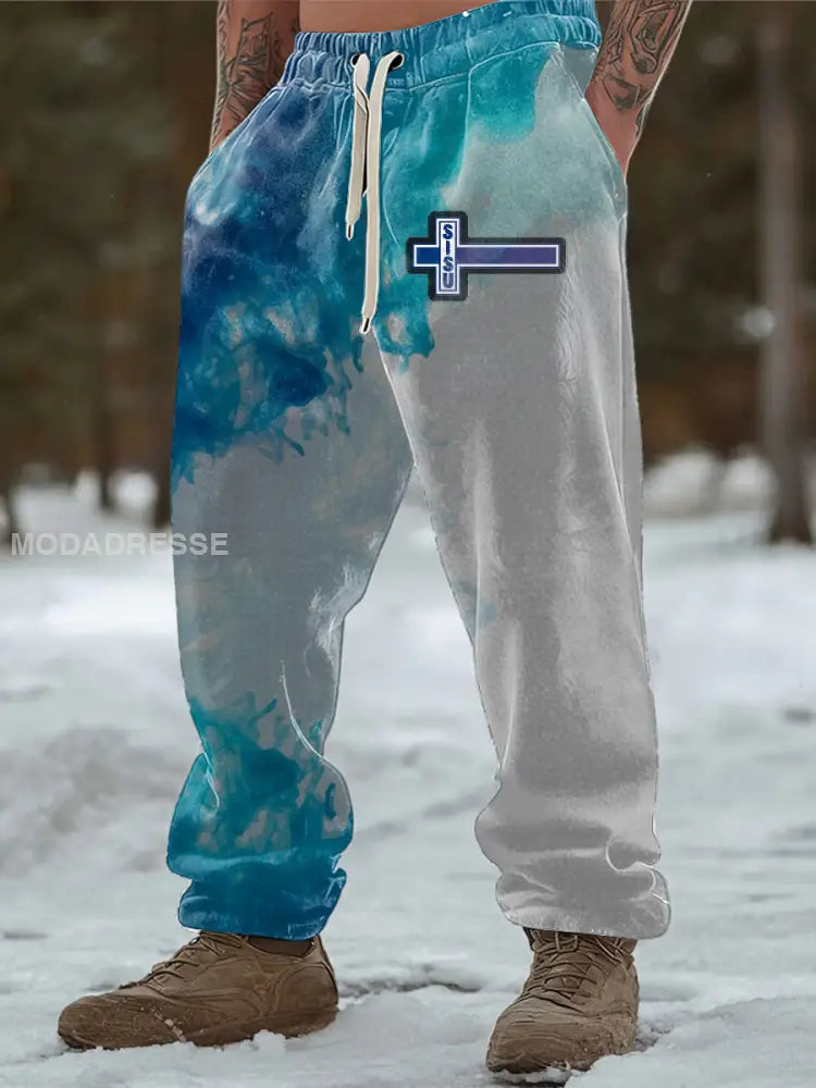 Miesten unelma sini-harmaa Tie-Dye ’SISU’ Ristiä moniväri / S