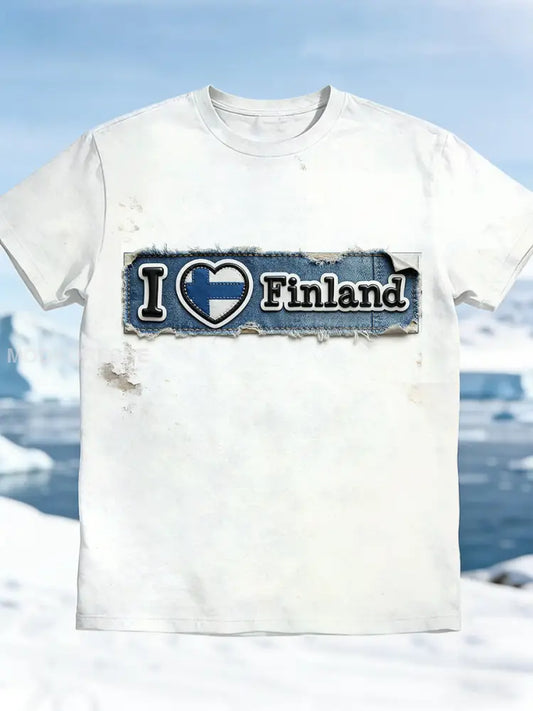 Miesten valkoinen Suomi Lippulaite Tulosta Casual T-paito valkoinen / S