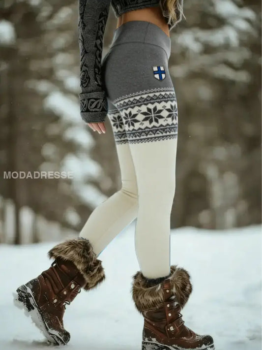 Naisten Rustic Harmaa-Cream Pohjoismainen knit & suomalainen lippukiviä moniväri / S