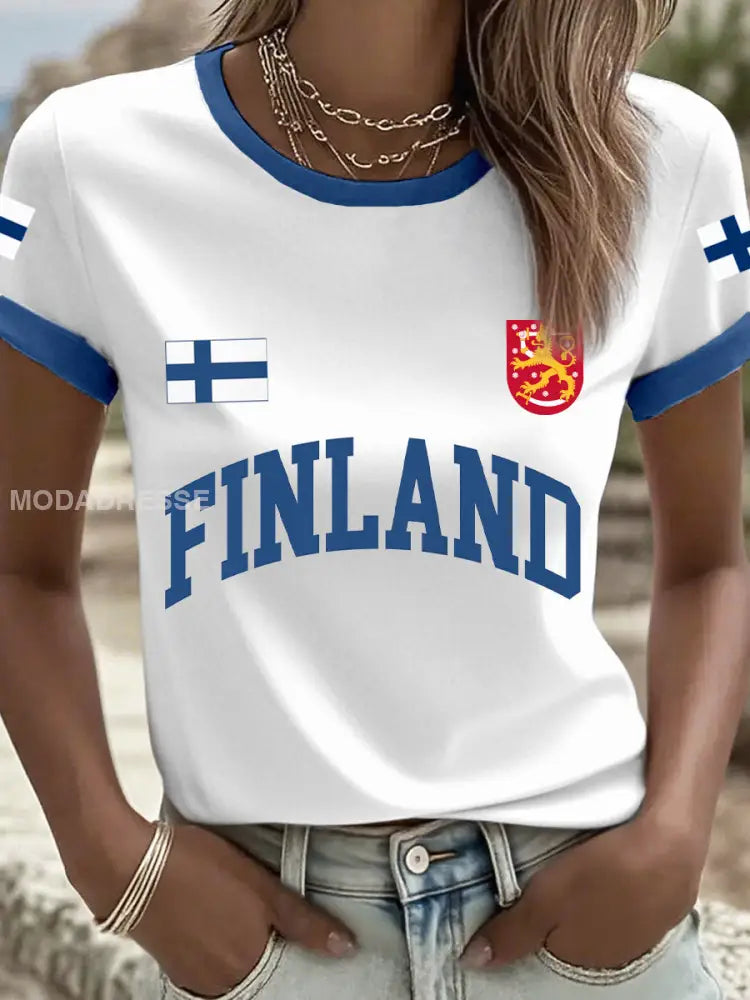 Naisten Suomi Inspiroitu tulosta T-paita valkoinen / S