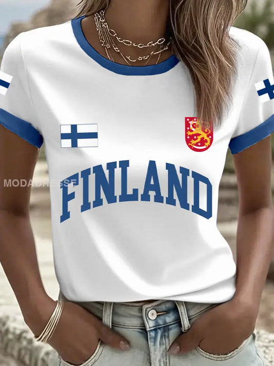 Naisten Suomi Inspiroitu tulosta T-paita valkoinen / S