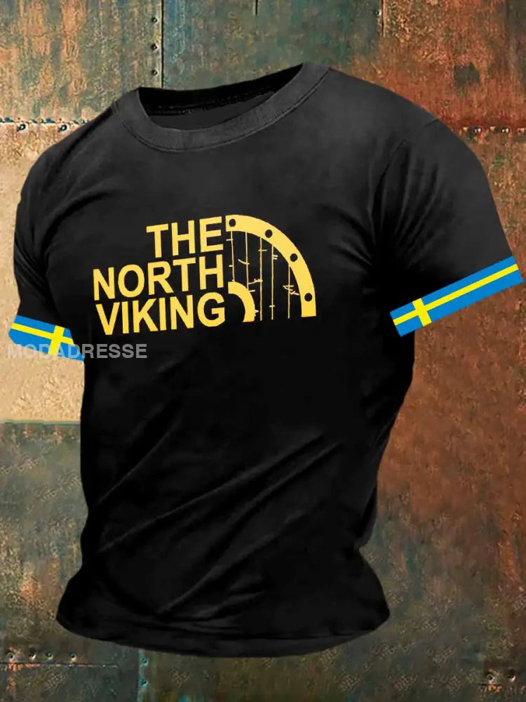 Nordviking tryck Vintage Mode kort ärm T-shirt S
