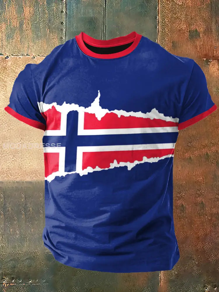 Norge flagg utskriver Vintage Kort erme T-shirt S