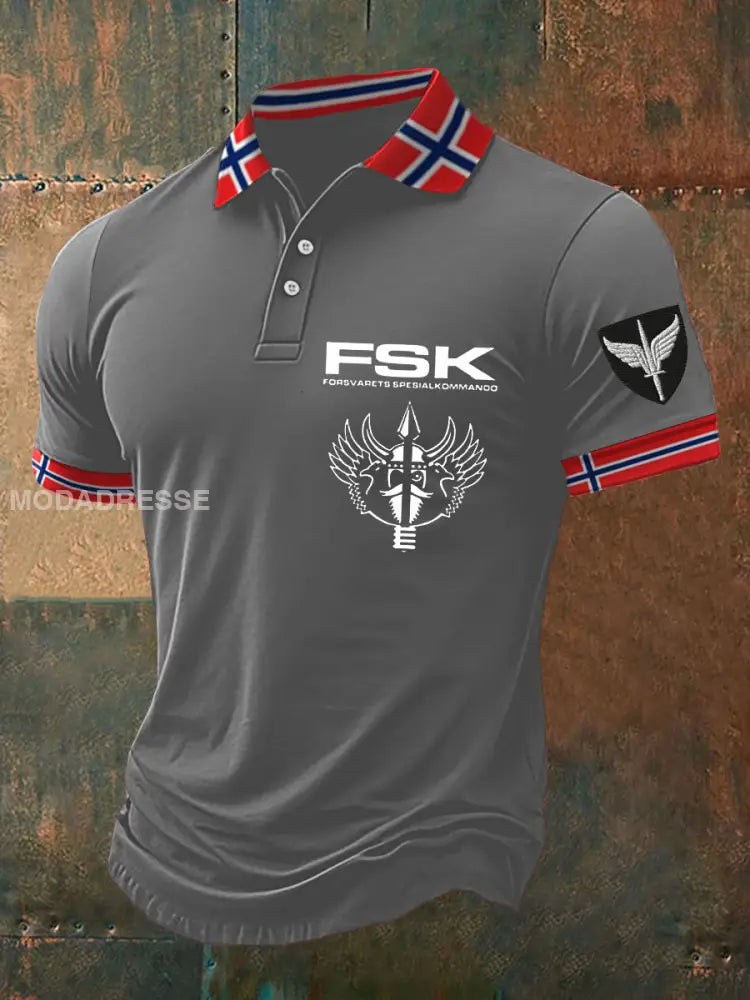 Norge FSK spesialoperasjoner trykt polo skjorte grå / S