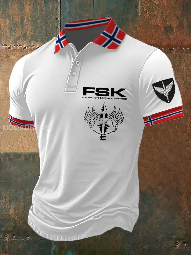 Norge FSK spesialoperasjoner trykt polo skjorte kvit / S