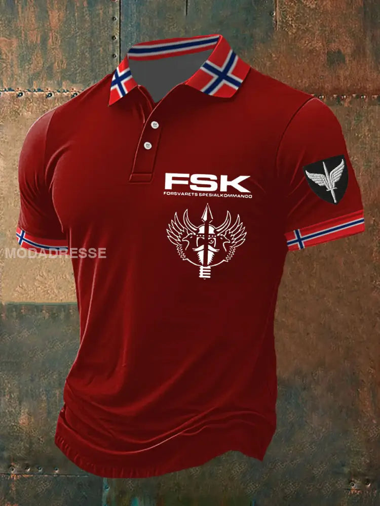 Norge FSK spesialoperasjoner trykt polo skjorte raud / S