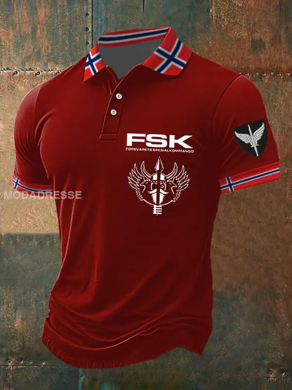 Norge FSK spesialoperasjoner trykt polo skjorte raud / S