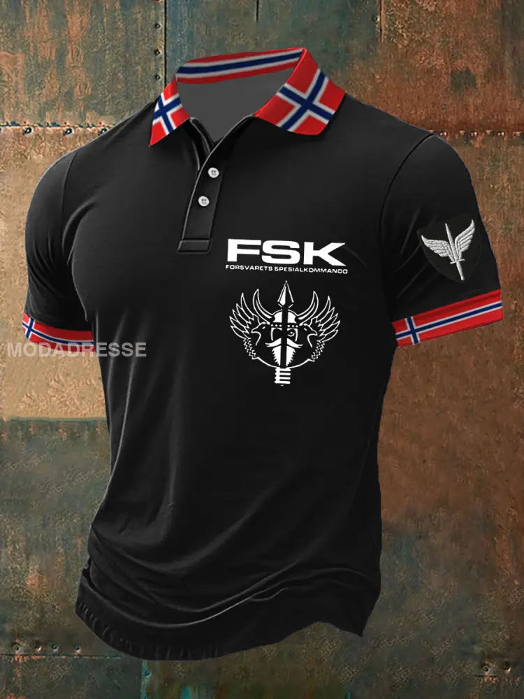 Norge FSK spesialoperasjoner trykt polo skjorte svart / S