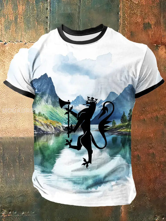 Norge landskap for herre utskriver vintage Kort erme T-shirt S