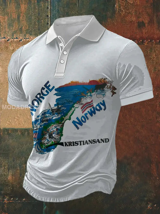 Norge skriv ut Polo hals Kort erme T-shirte kvite / S