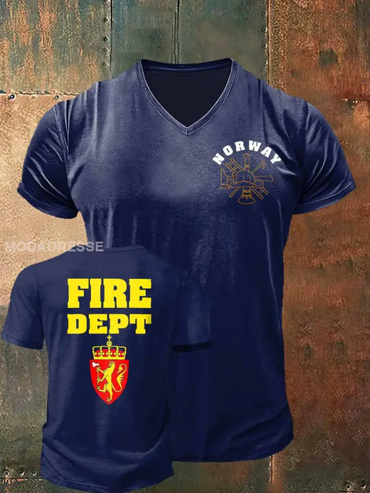 Norges brannvælt trykt Vintage Fashion Kort erm V-hals T-shirt S