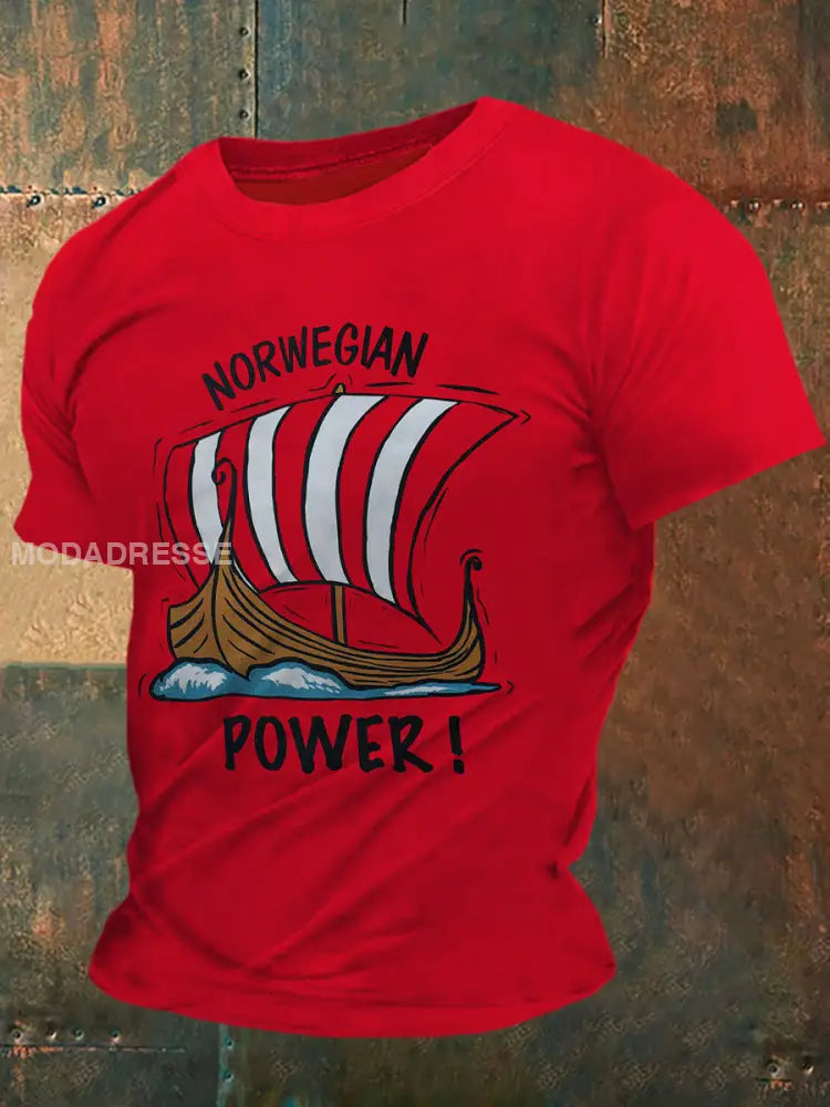 Norsk strømtrykk til herre Vintage Mote Kort erme T-shirt S
