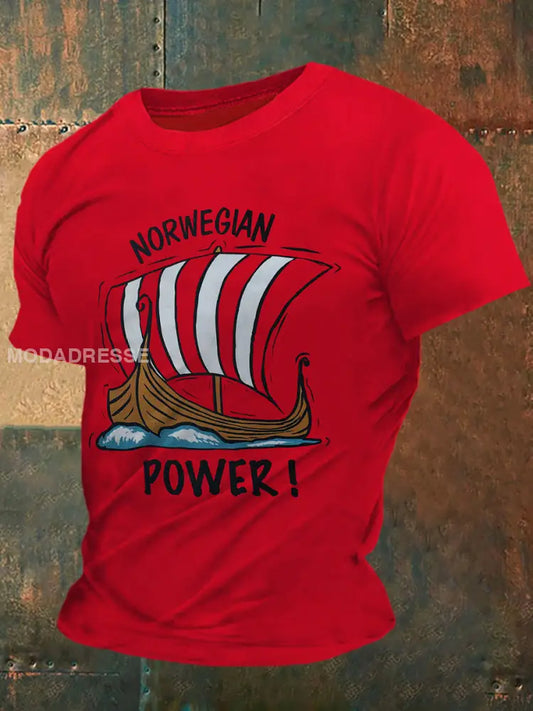Norsk strømtrykk til herre Vintage Mote Kort erme T-shirt S