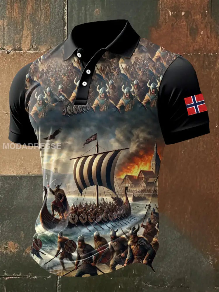Norsk vikingematiske trykt slags poloskjorte som bilete / S