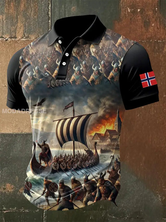 Norsk vikingematiske trykt slags poloskjorte som bilete / S