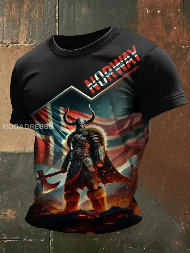Norsk vikingematiske trykt T-shirt som bilete / S