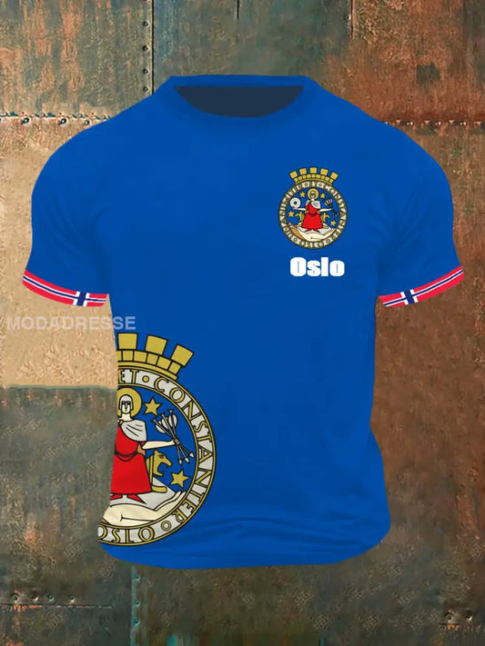 Oslo utskrifter Vintage Kort erme T-shirt blå / S