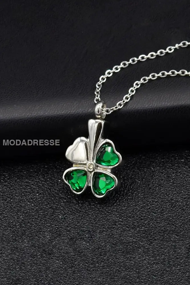 Personaliserad Pendant Lucky Four Leaf Clover Öppna halsbandet grönt