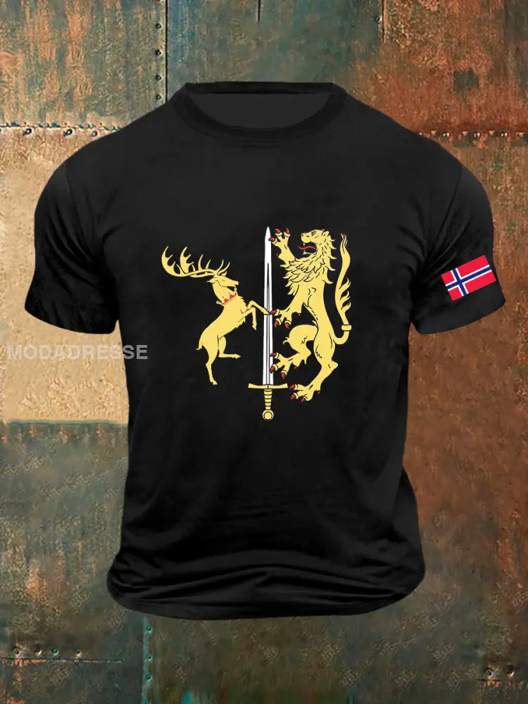 Rensdyr og løve trykt Vintage Mode Kort erme T-shirt S