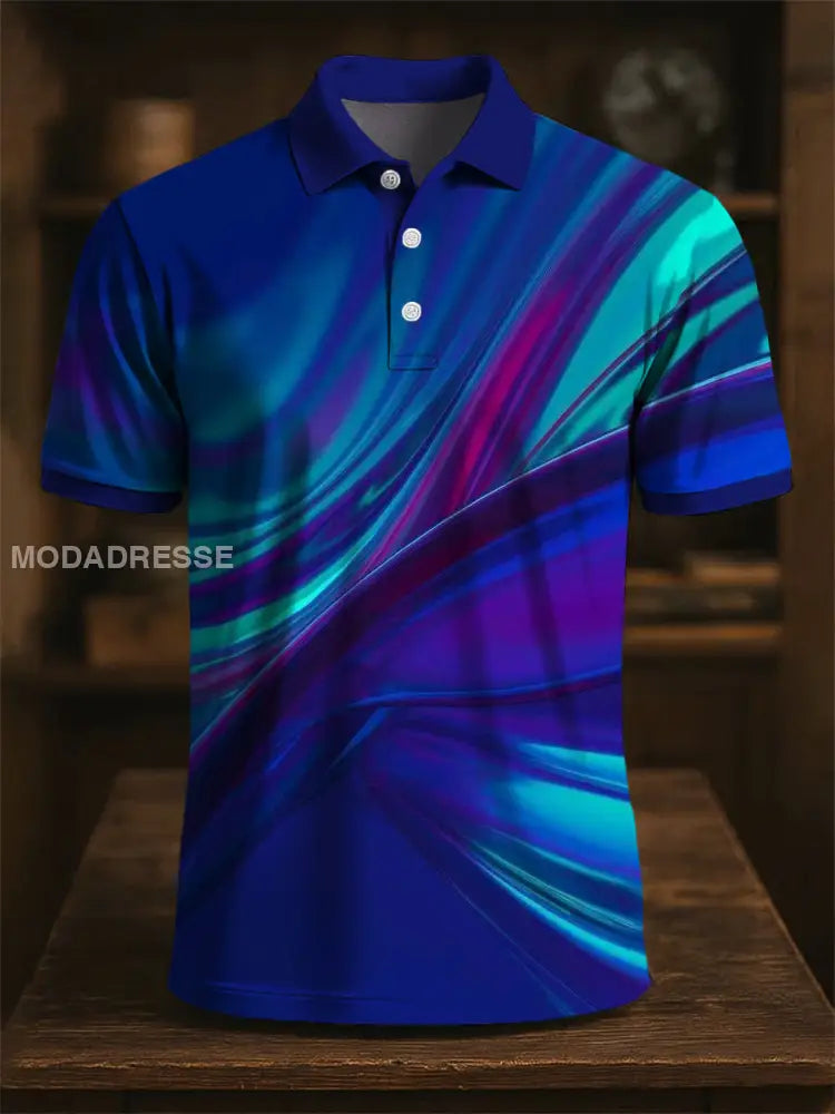 Retro Art Abstract Linje Texture Skriv ut Casual Polo skjjorta flerlog / S