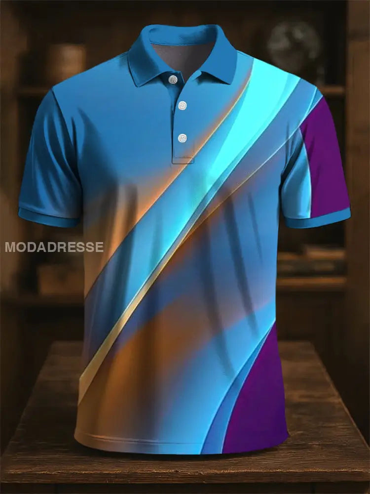 Retro Art Stripe Textured Print Casual Polo tröj flerlog / S