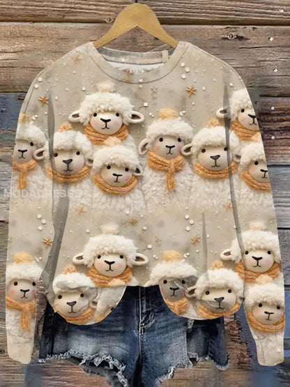 Retro Christmas Print besättning hals Casual Topp A / S