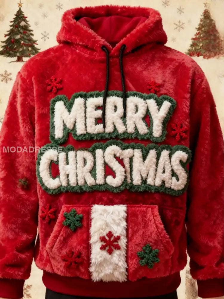 Retro Christmas Print Fleece Pocket Hooded Sweatshirt röd / S