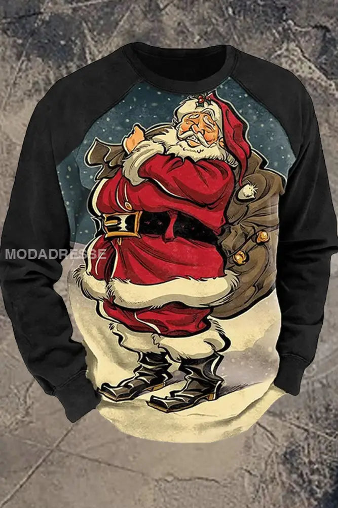 Retro Christmas Print Pullover lång ärm Sweatshirt A / S