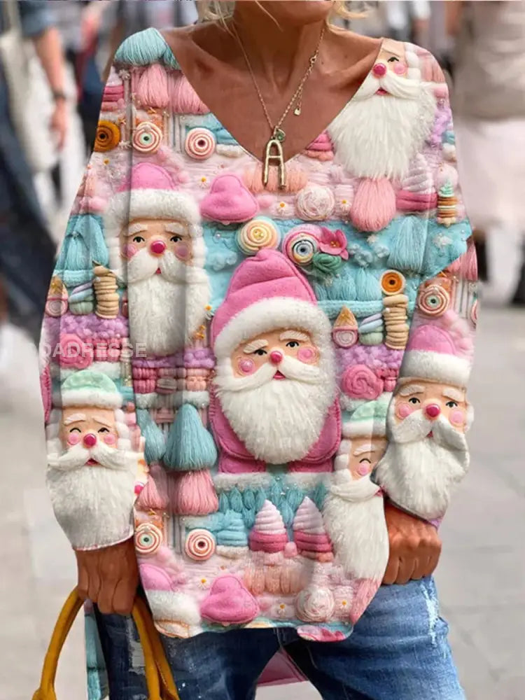 Retro Christmas roligt och söta tryckt moderiktig besättning hals topp A / S