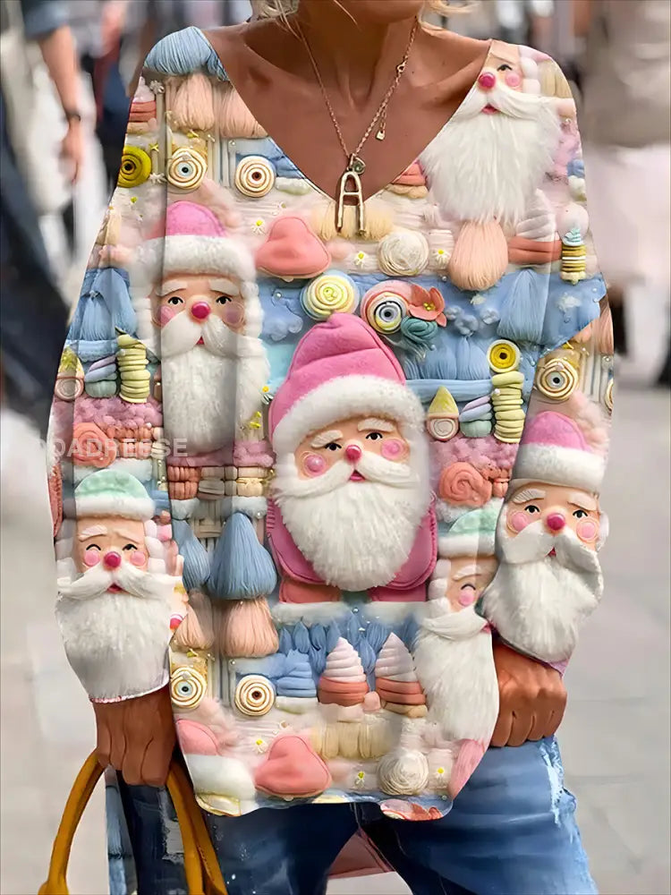 Retro Christmas roligt och söta tryckt moderiktig besättning hals topp B / S