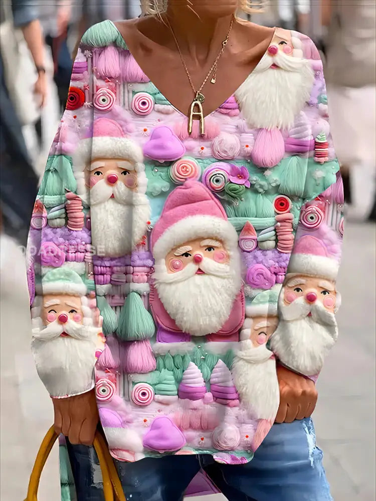 Retro Christmas roligt och söta tryckt moderiktig besättning hals topp C / S