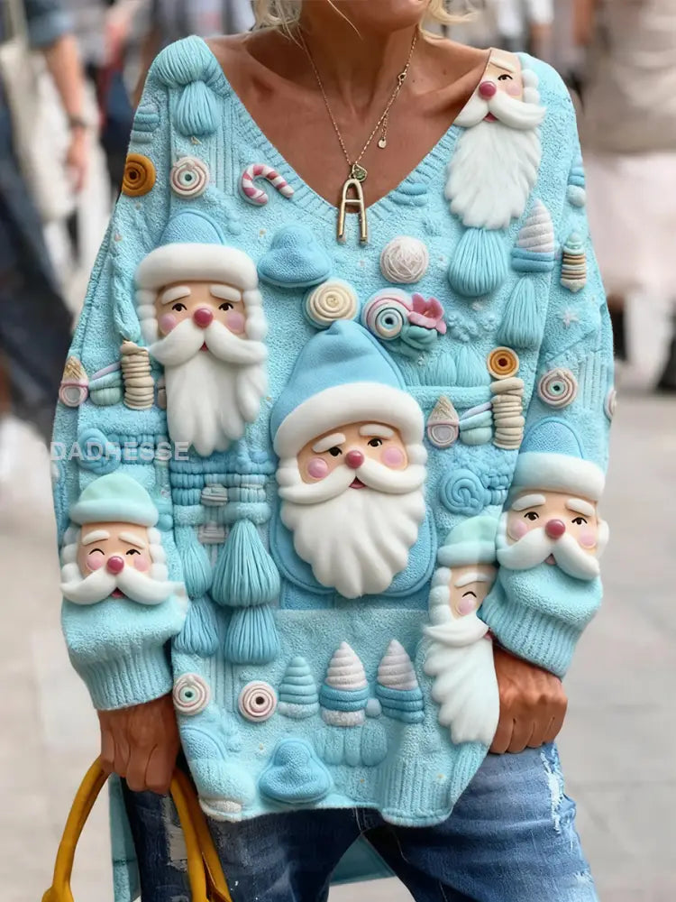 Retro Christmas roligt och söta tryckt moderiktig besättning hals topp D / S
