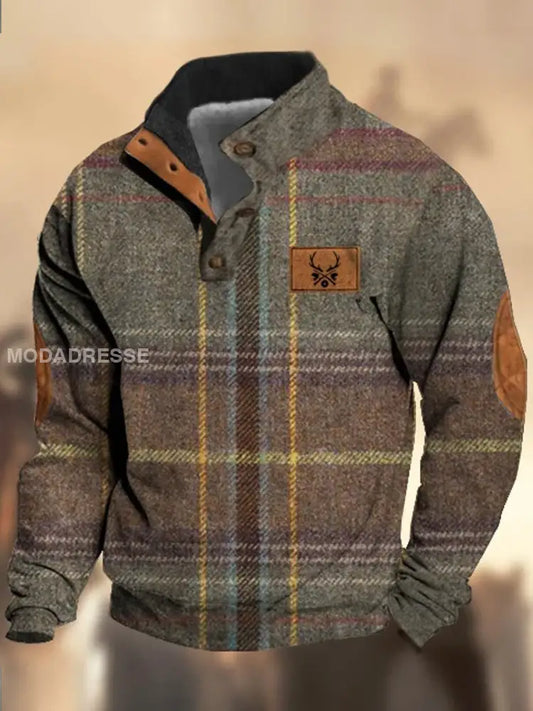 Retro Cowboy teksturmønster trykt Western Vintage blikk V-hals utendørs tykk sweatshirt A / S